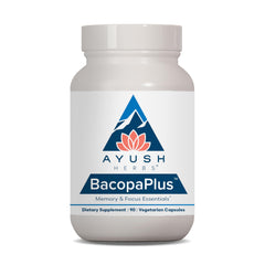 Bottle label for Ayush Herbs BacopaPlus organic bacopa supplement