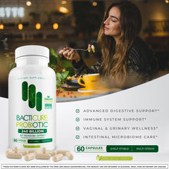 Label detail: ingredients and potency of Bacticure Probiotic 240 Capsules