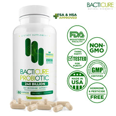 Close-up of Bacticure Probiotic label