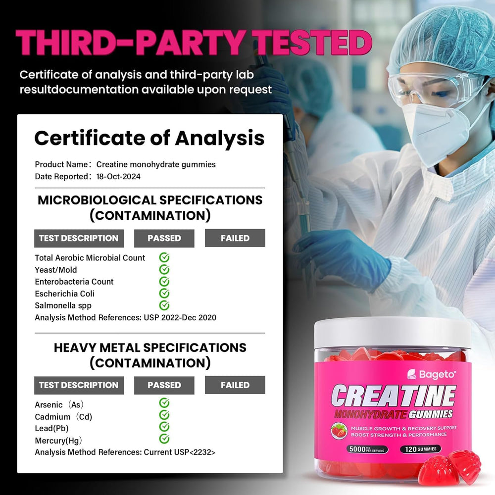 Serving size four gummies showing 5g of creatine monohydrate