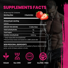 Travel-friendly bottle of Bageto Creatine Monohydrate Gummies in gym bag