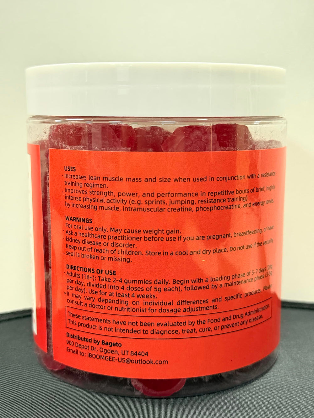 Packaging and bottle of Bageto Creatine Monohydrate Gummies