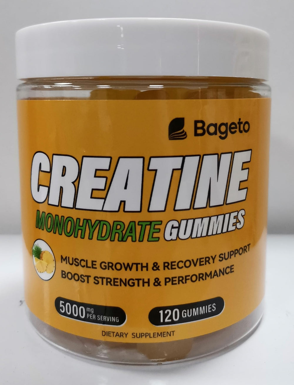 Vegan, gelatin-free, sugar-free creatine gummies in bottle