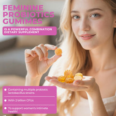 Lifestyle image of a woman taking a probiotic gummy daily