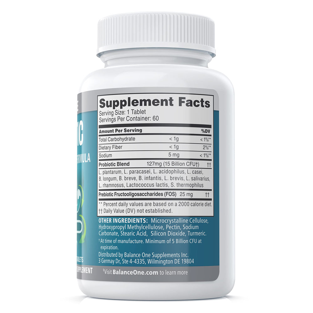 No refrigeration needed text with Balance ONE Probiotic bottle