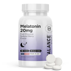 Bottle of Balancebreens Melatonin 20mg fast-dissolve tablets