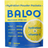 Baloo electrolytes lemon packet closeup for clean hydration and refreshing taste.