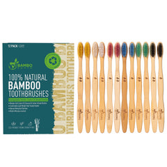 BAMBOEARTH 12-pack bamboo toothbrushes arranged together