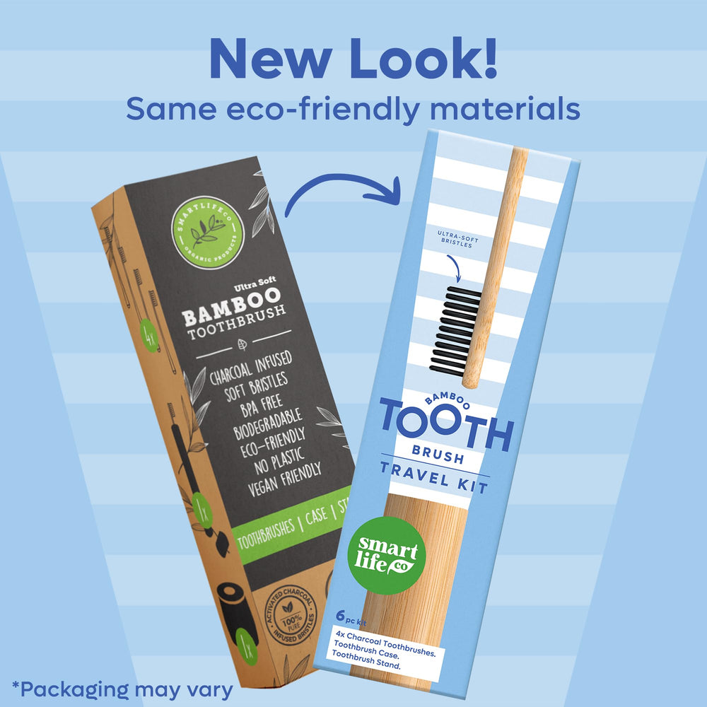 Four-pack toothbrushes on a stand