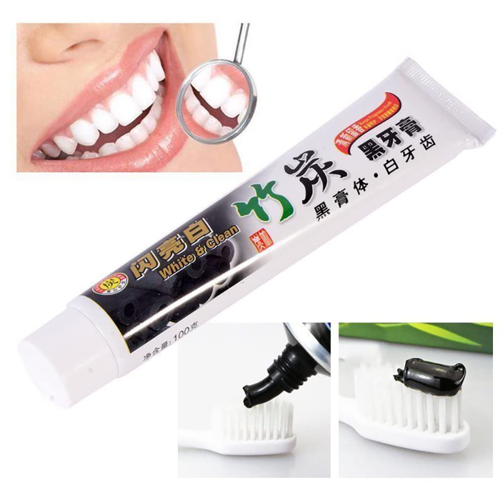 Close-up of bamboo charcoal toothpaste texture