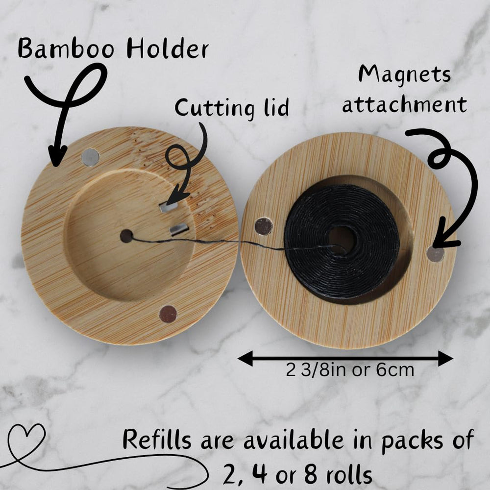 Close-up of bamboo floss holder and floss