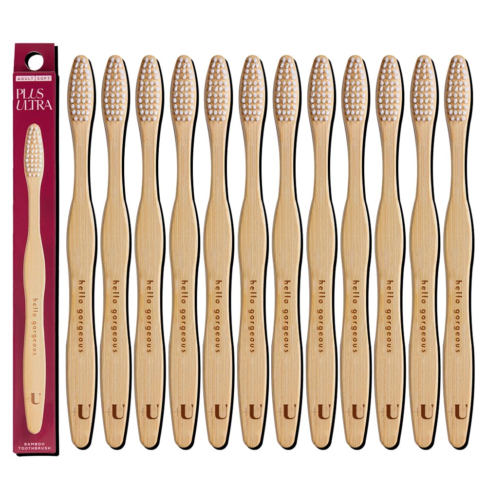 Biodegradable bamboo toothbrush 12-pack with extra-soft bristles