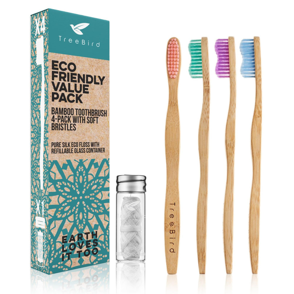 Bamboo Toothbrush 4-pack with BPA-free bristles