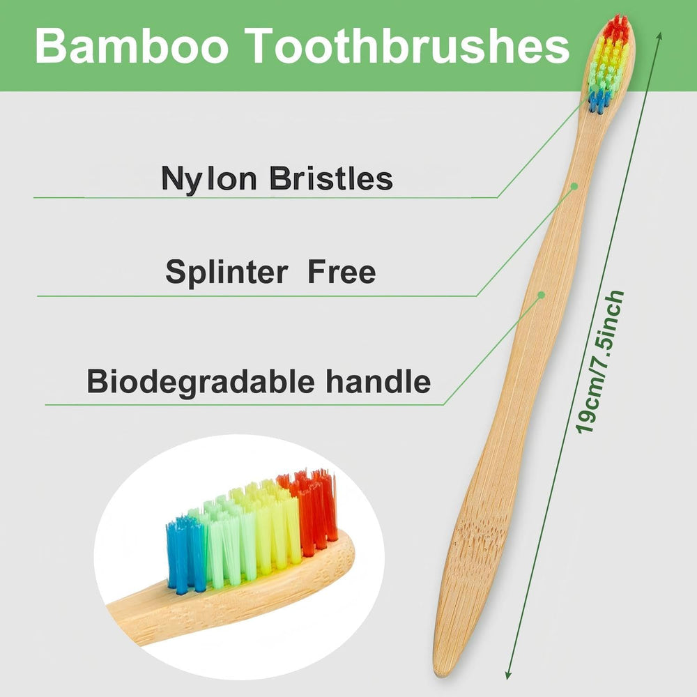 Assorted color bamboo toothbrushes with charcoal handles