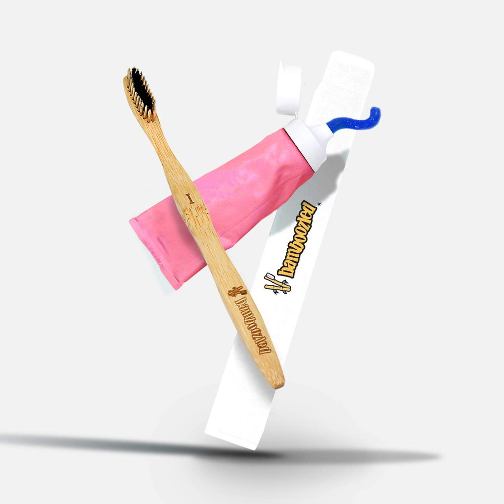 Bamboo toothbrush holder included with the set