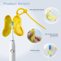 Yellow banana shaped toothbrush cover with toothpaste dispenser