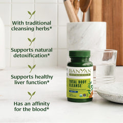 Banyan Botanicals organic amla and kalmegh visuals emphasize herbal detox ingredients.