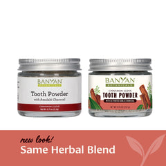 Cinnamon flavor toothpaste powder packaging with spice imagery