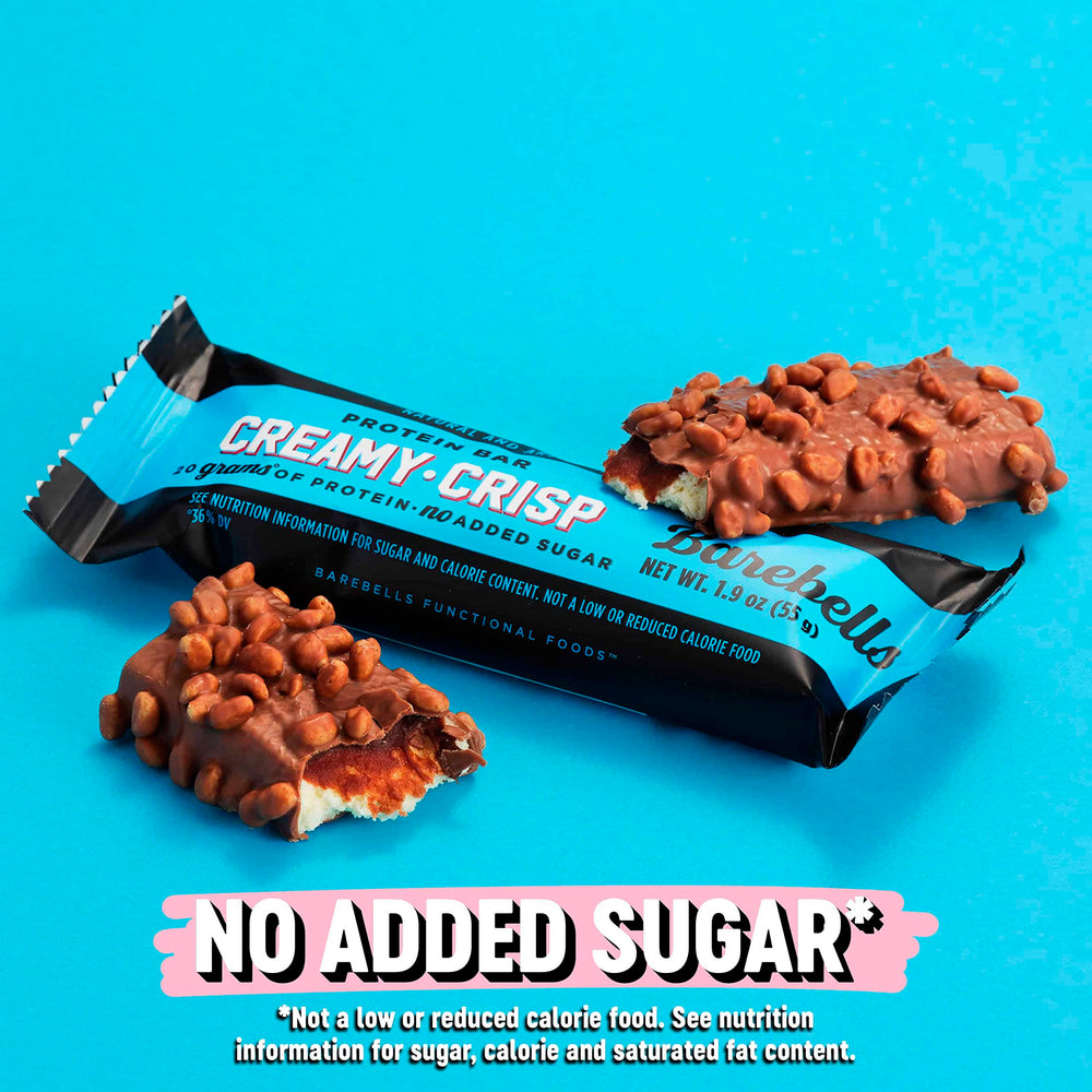 Barebells Creamy Crisp nutrition panel shows 20g protein per bar