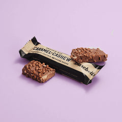 Barebells protein bar caramel cashew interior view showing gooey texture for satisfying snack