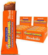 BAREBELLS Soft Protein Bar Salted Peanut Caramel packaging shows two boxes for convenient daily snacks.