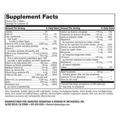 Back panel with nutrition information for Bariatric Advantage Chewable Advanced Multi EA Without Iron Mixed Fruit
