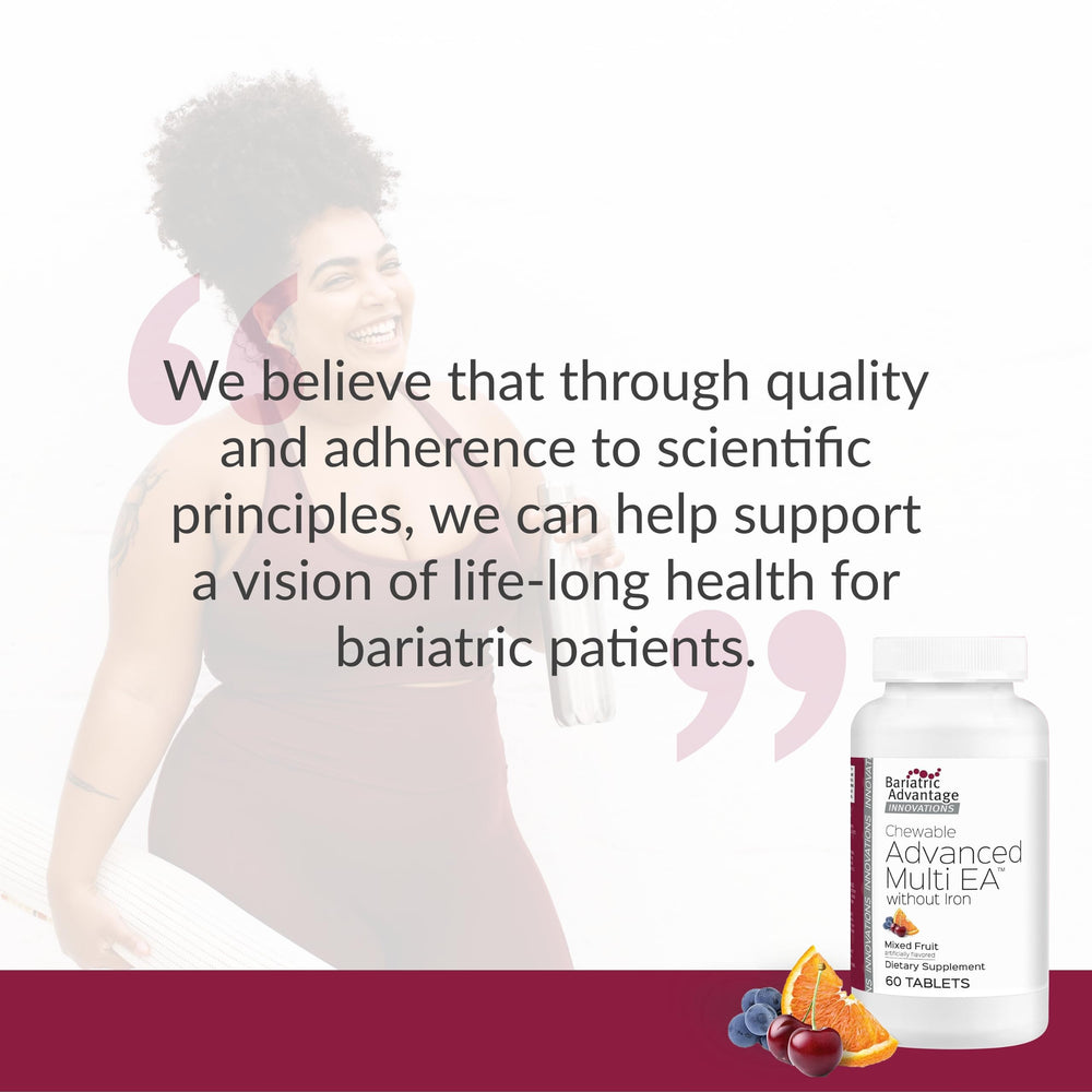 Bottle packaging image of Bariatric Advantage Chewable Advanced Multi EA Without Iron Mixed Fruit