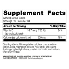 Calcium citrate 600 mg per serving information on the label