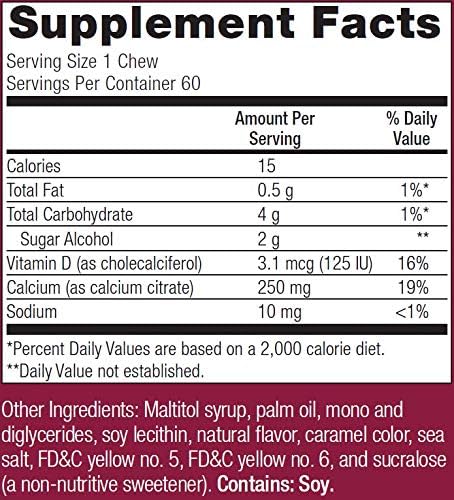 Close-up of a caramel-flavored Calcium Citrate Chewy Bite