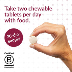 Graphic illustrating two tablets per day providing nutrients