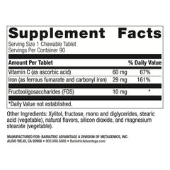 Close-up of 29 mg iron chewable tablets