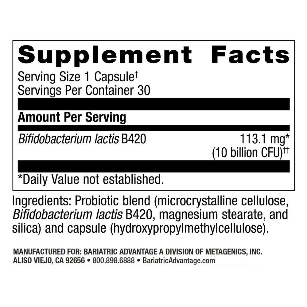 Close-up of FloraVantage Control label highlighting 2.4B CFU Bifidobacterium lactis B-420