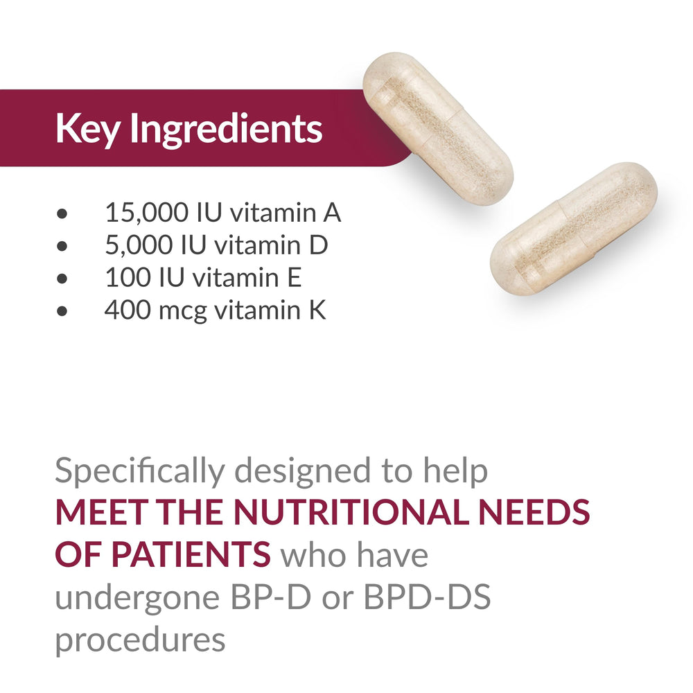 Nutrition facts panel illustration for ADEK multivitamin
