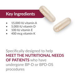 Nutrition facts panel illustration for ADEK multivitamin