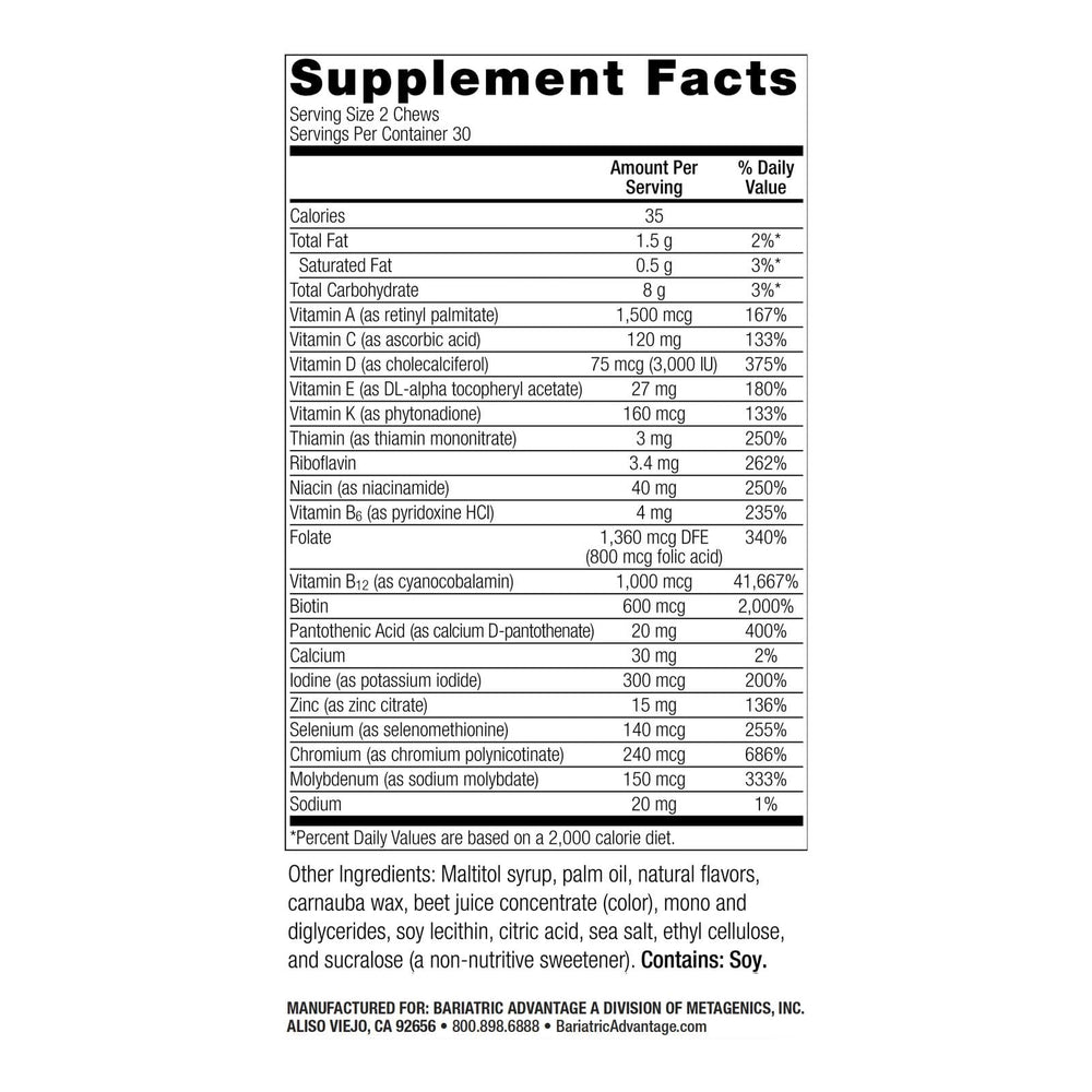Strawberry Watermelon flavored bariatric multivitamin chew