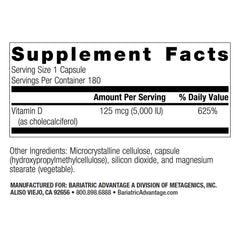 Close-up of Bariatric Advantage Vitamin D3 capsules for easy swallowing.