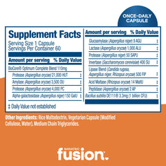 Digestive enzyme capsules next to bottle illustrating product usage