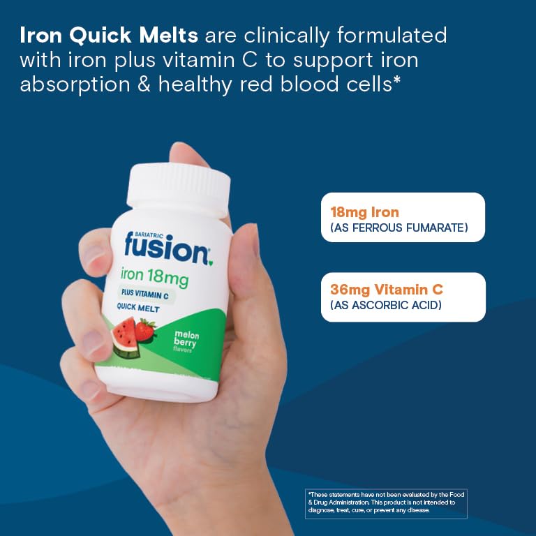 90-count bottle of Bariatric Fusion Iron Supplement Melon Berry