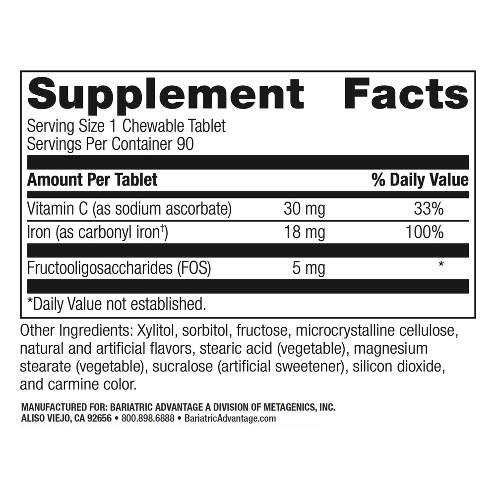 Strawberry flavored iron chewables packaging