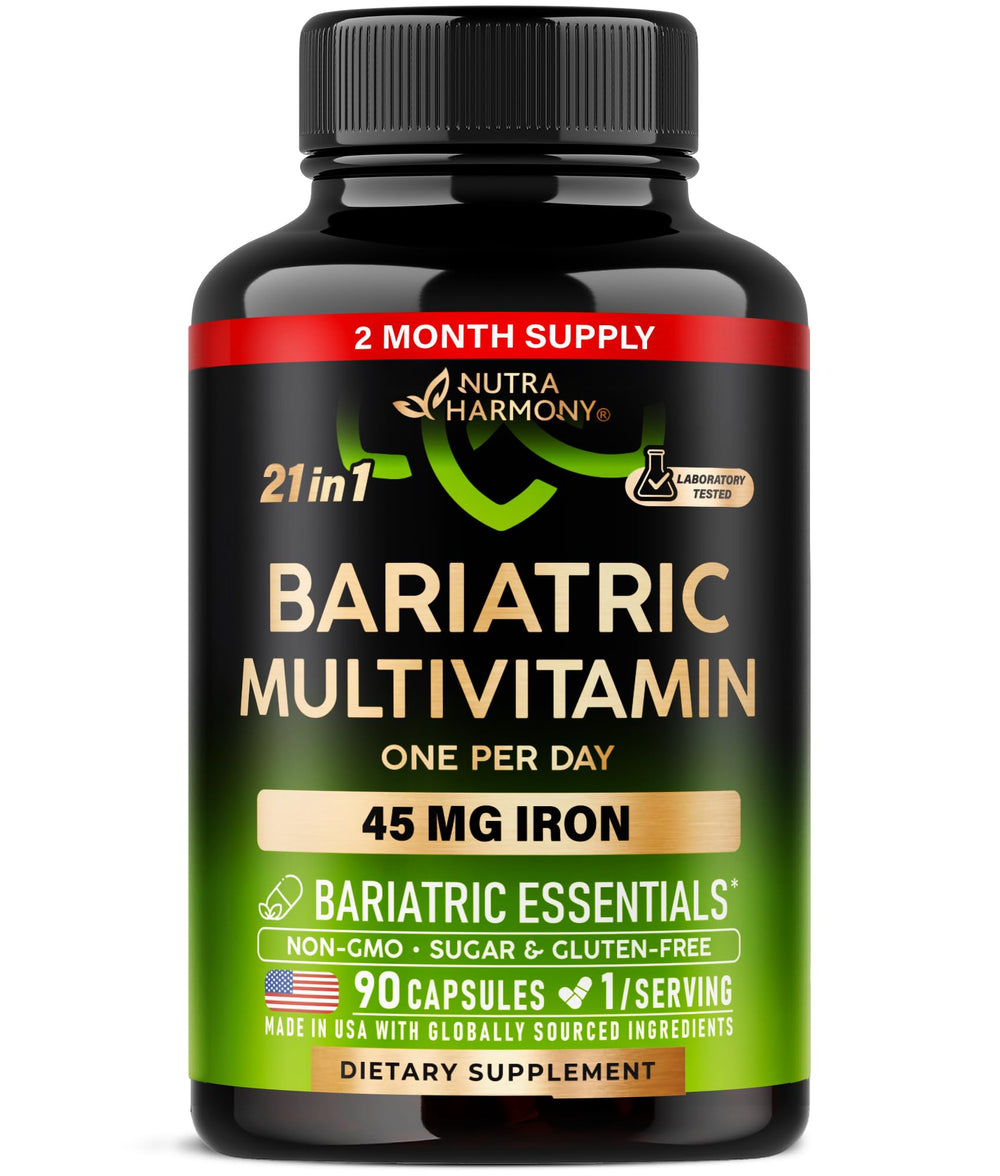 Bottle of Bariatric Multivitamin with 45 mg iron and 90 capsules
