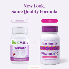 Barimelts Probiotic icons indicating gluten-free, dairy-free, non-GMO