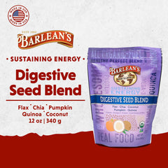 Close-up of ingredients: chia, flax, coconut, quinoa and pumpkin seeds