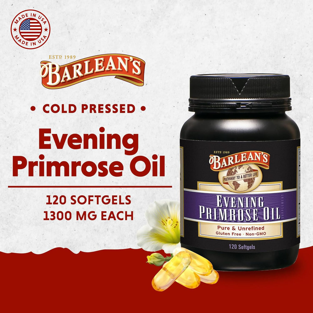 Close-up of Barlean's 1300mg Primrose Oil softgels