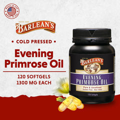 Close-up of Barlean's 1300mg Primrose Oil softgels