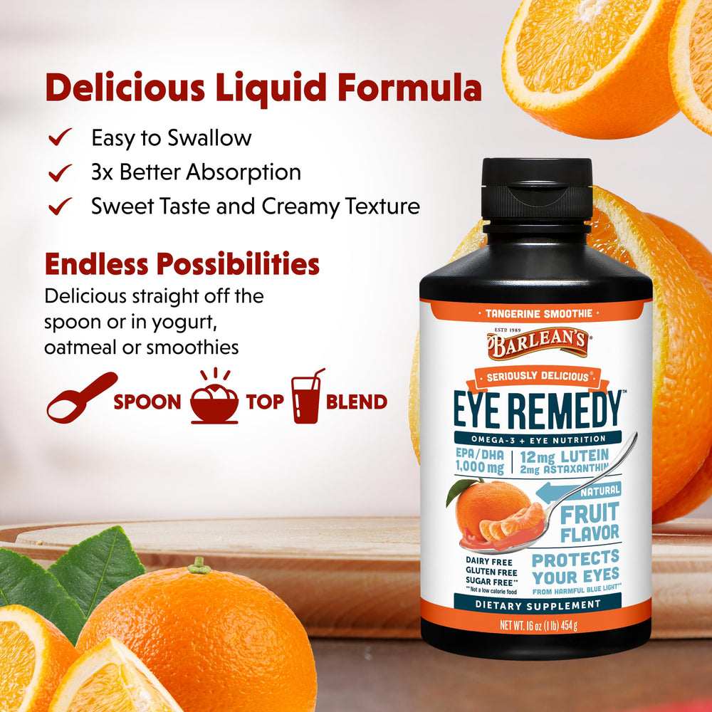 1 tablespoon serving of Eye Remedy Tangerine liquid on a spoon