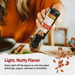 Barlean's flaxseed oil bottle label and branding