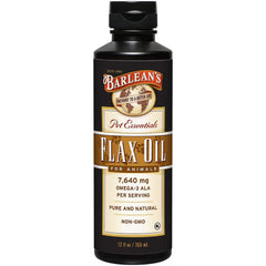 Barlean's Flaxseed Oil for Animals bottle close-up