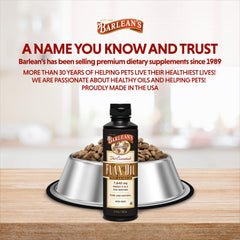 Pet coat health concept with Barlean's Flaxseed Oil for Animals