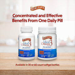 Barlean's Omega 3 bottle with 60 softgels for home use