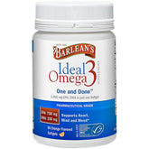 Front view of Barlean's Ideal Omega 3 Softgel bottle with 1000 mg per softgel